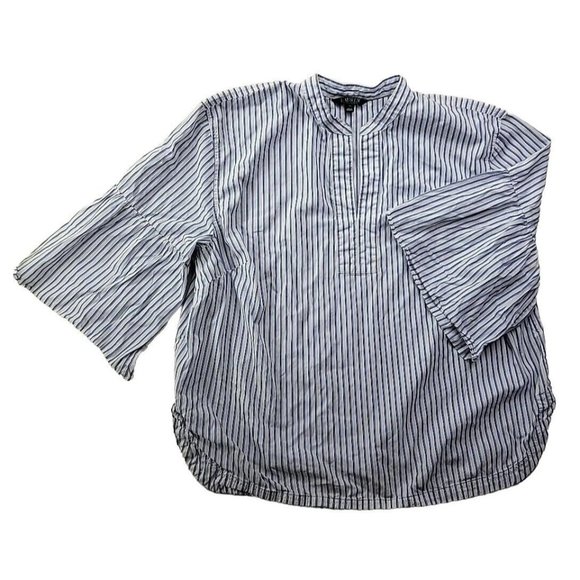 Lauren Ralph Lauren Tops - Lauren Ralph Lauren Women's 3X White & Blue Stripe Bell Sleeve Tunic Blouse